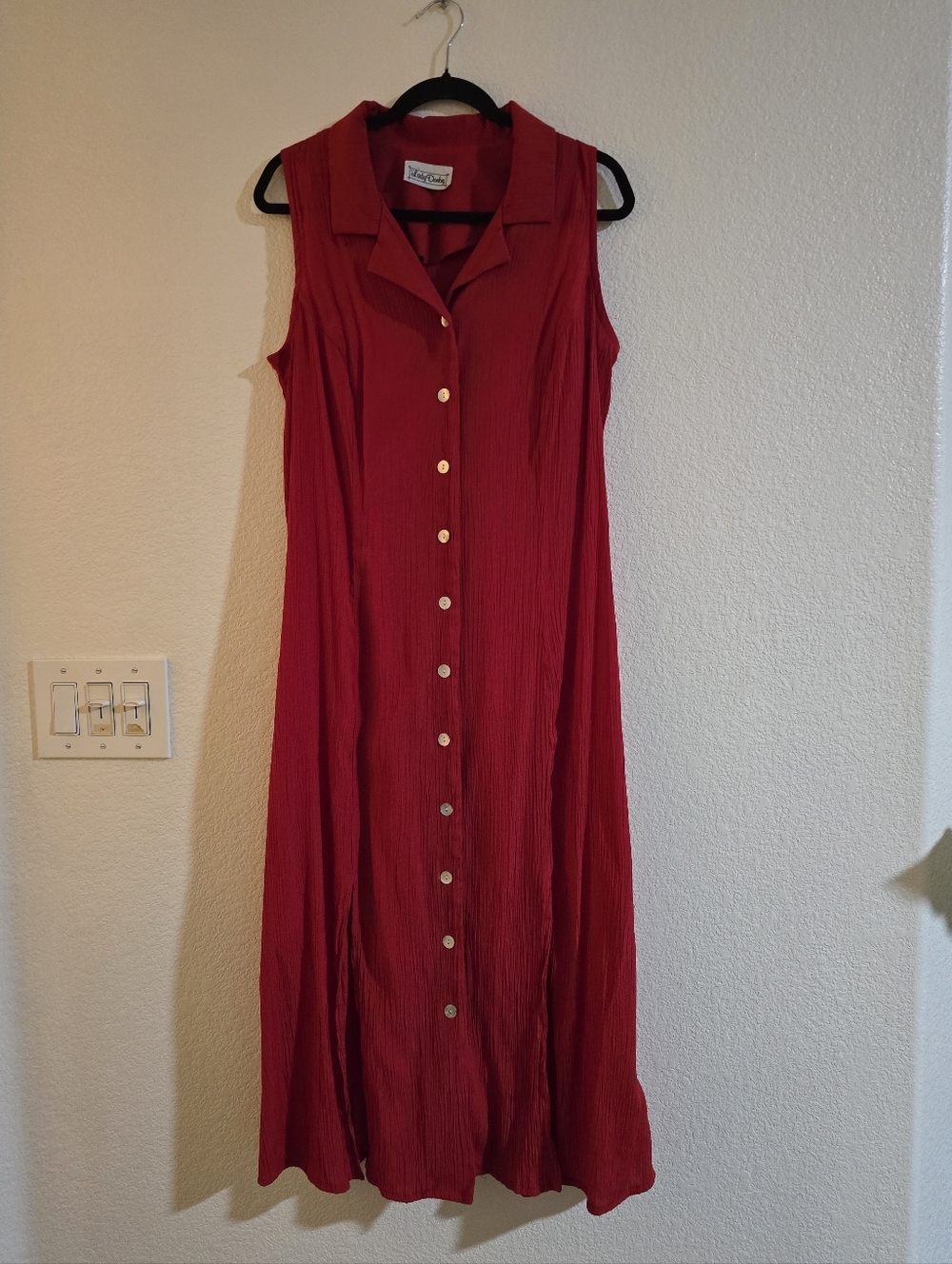 "Lady Dorby"   Sleeveless Red Button-Front Maxi Dress Size L/XL